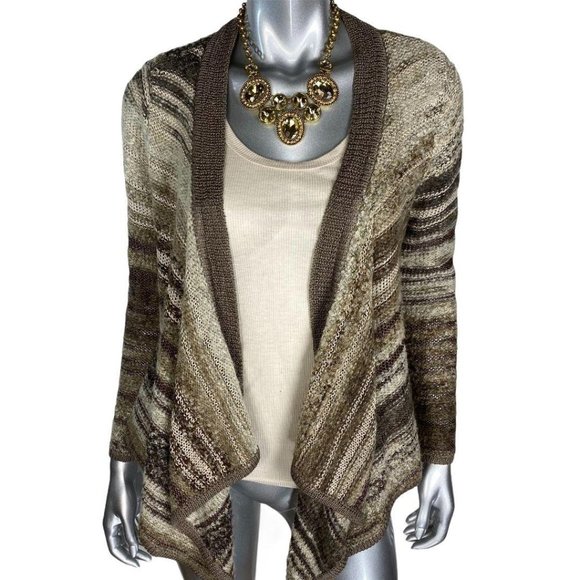 Curio Brown Striped Asymmetric Cardigan Sweater M - Picture 1 of 8